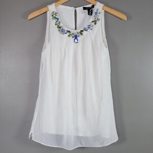 White House Black Market Sheer Chiffon Jeweled Top Size XS